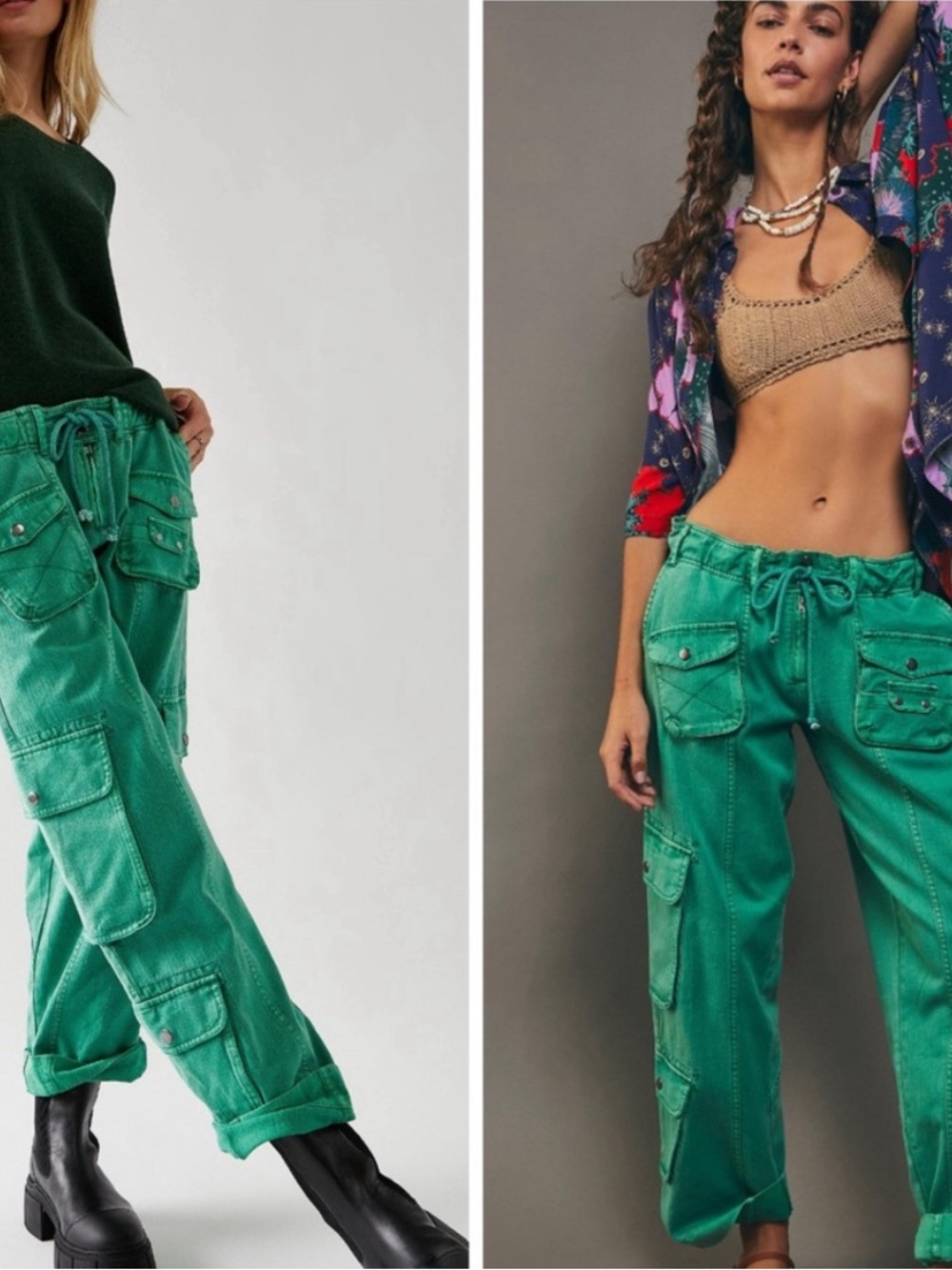 Free People Tahiti Green low Rise Wide Leg Cargo Pocket Pants Size XS - Picture 13 of 14